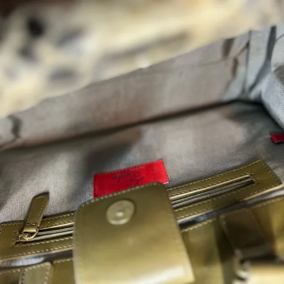 Z-Spoke Zac Posen Green & Burgundy with Snake Skin Pattern Shoulder Bag - Picture 3 of 11